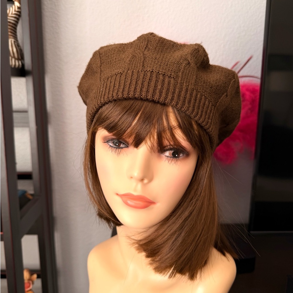 Brown Cable Knit Beret